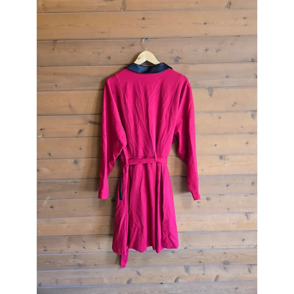 Torrid Tuxedo Dress Mini Skater Jester Red NWT 24 Vneck Satin Long Sleeve Belted - Picture 3 of 6